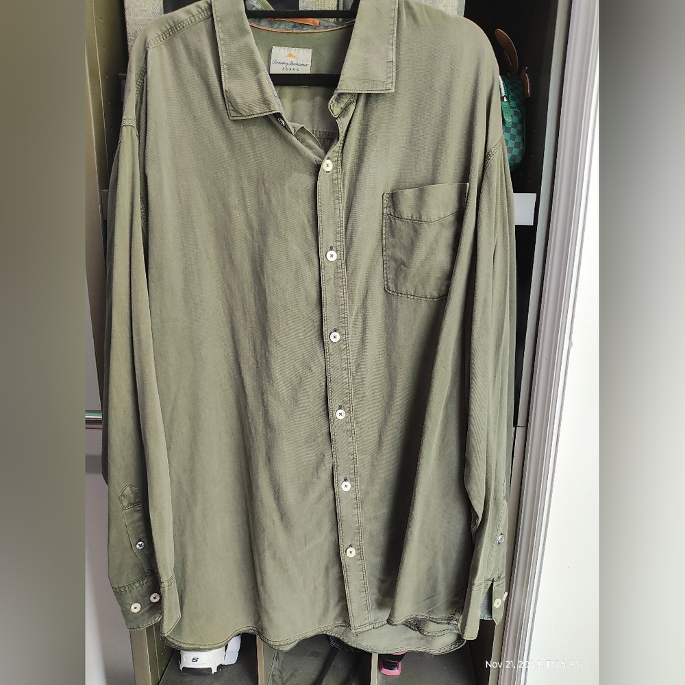 Tommy Bahama Long Sleeve Men's Dress Shirt - 3XL Olive Big and Tall